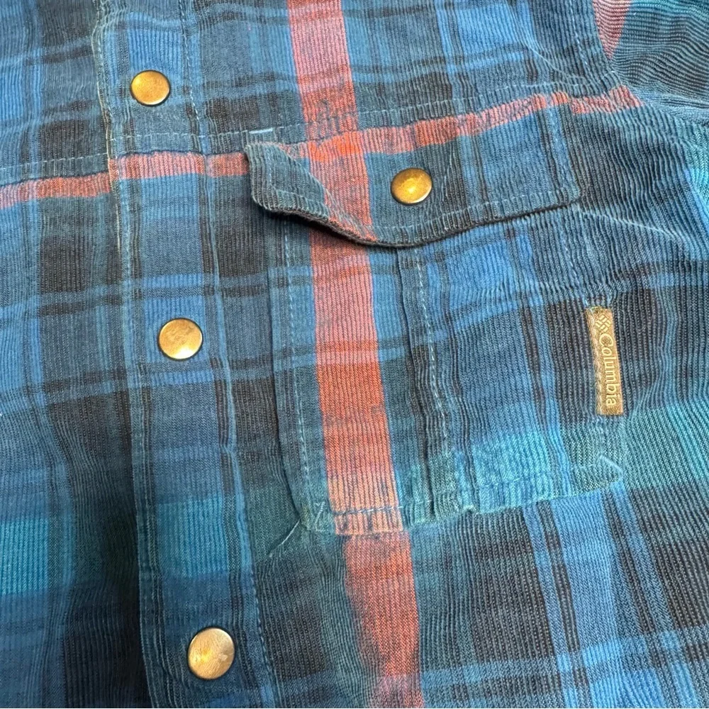 Columbia XXS 4-5 Boy Blue Plaid 100% Cotton Sherpa Lined Snap Up Shirt Shacket